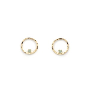 Boucles d'oreilles puces dorées à l'or fin 24 carats et pierres semi-précieuses / Collection Circus PM Tourmaline vertclair