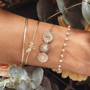 ブレスレット doré à l'or fin 24 カラット et perles d'eau douce / Collection Prisme