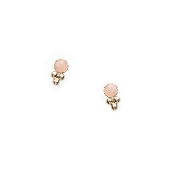 Mini boucles d'oreilles rondes puces dorées à l'or fin 24 carats et pierres semi-précieuses / Collection Sphinx