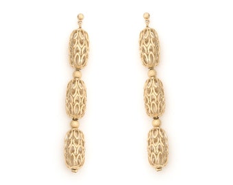 Boucles d'oreilles puces longues dorées à l'or fin 24 carats / Collection Chimère pur