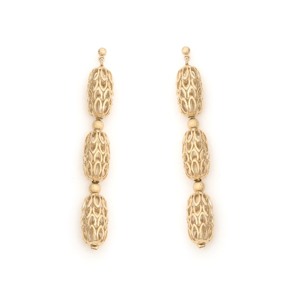 Boucles d'oreilles puces longues dorées à l'or fin 24 carats / Collection Chimère pur