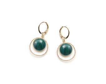 Boucles d'oreilles dorées à l'or fin 24 carats et pierres semi-précieuses / Collection Ring