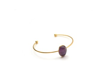 Bracelet jonc doré à l'or fin 24 carats et pierre naturelle / Collection Stone