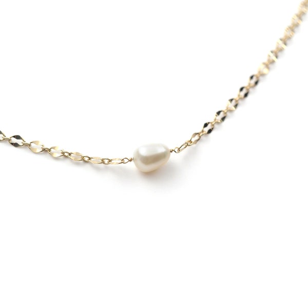 Collier doré à l'or fin 24 carats et perle naturelle / Collection Aloha simple