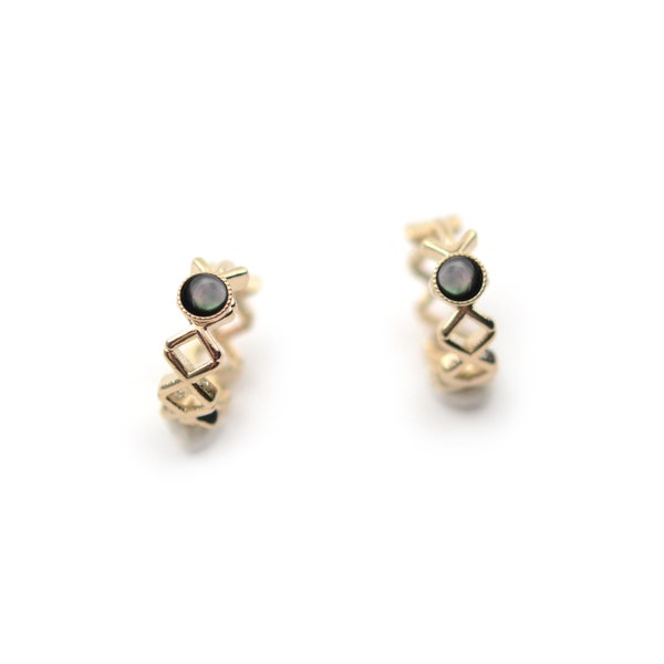 Boucles d'oreilles dorées à l'or fin 24 carats et pierres semi-précieuses /  Collection Athènes