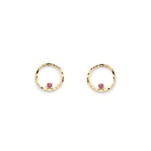 Boucles d'oreilles puces dorées à l'or fin 24 carats et pierres semi-précieuses / Collection Circus PM Tourmaline rosefoncé