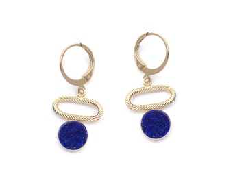 Boucles d'oreille dormeuses dorées à l'or fin 24 carats et pierres semi-précieuses / Collection Alba PM