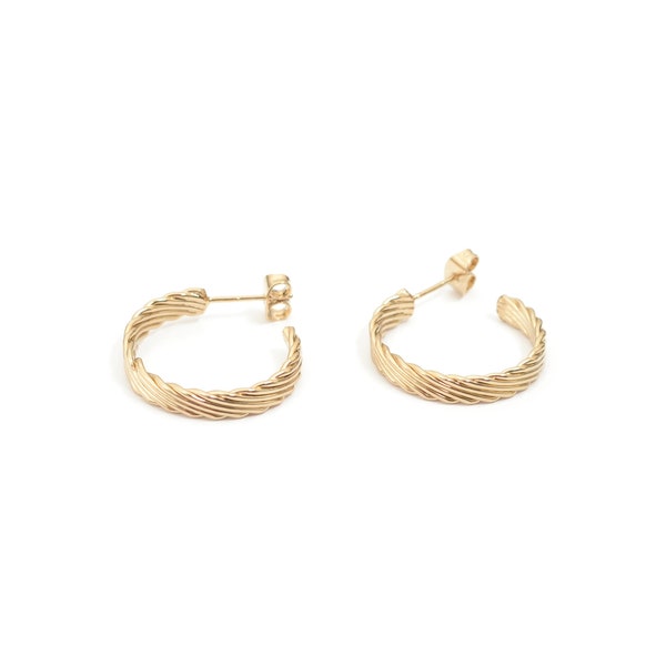 Boucles d'oreilles créoles dorées à l'or fin 24 carats / Collection Florilège pur