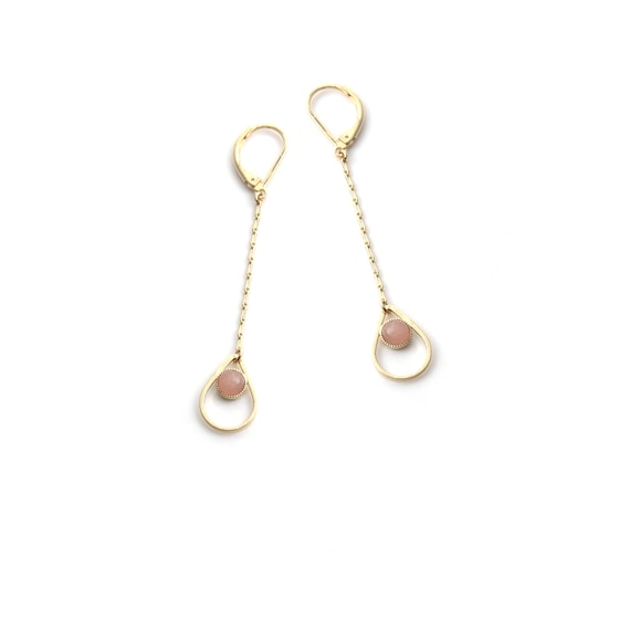 Boucles d'oreilles longues pierres naturelles dorées à l'or fin 24 carats / Collection Aime