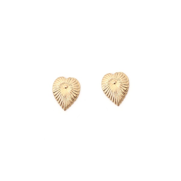 Boucles d'oreilles puces dorées à l'or fin 24 carats / Collection Cœur Sacré pur mini