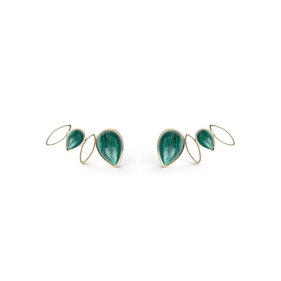 Boucles d'oreille puces fleuries dorées à l'or fin 24 carats et pierres semi-précieuses / Collection Ondine corolle