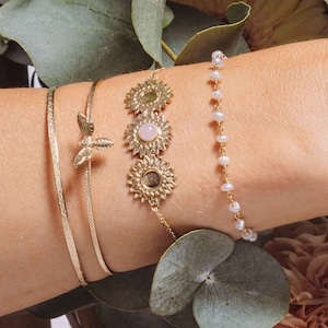 ブレスレット fleuri doré à l'or fin 24 カラット et pierre semi-précieuse / コレクション サンフラワー