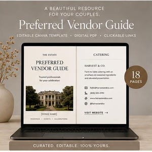 Wedding Venue Preferred Vendor Guide | Editable Canva Directory Template | Luxury Digital Client Resource