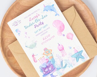 Einladung zur Unterwasserwelt | Einladung zur Pool-Geburtstagsparty | Digitaler Download | Canva-Vorlage
