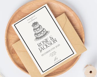 Vorlage für eine Vintage-Hochzeitseinladung, bearbeitbares Tortendesign (Digitaler Download)