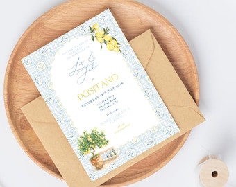 Amalfi Coast Lemon Wedding Invitation, Italian Tile Wedding Invite (Digital Download)