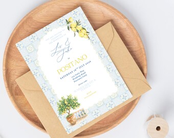 Amalfi Coast Lemon Wedding Invitation, Italian Tile Wedding Invite (Digital Download)