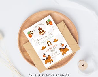 Einladung zum 1. Geburtstag | Rodeo-Einladung | Bearbeitbares Canva-PDF | Digitaler Download