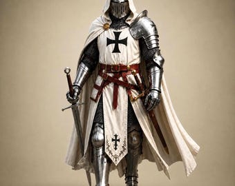 Handmade Steel Templar Knight Armor Suit, Medieval Crusader Cosplay Outfit