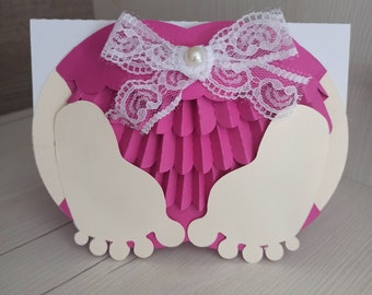 Carte de couche-culotte 3D, faire-part de fête prénatale fait main