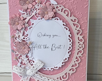 Handmade Embossed Congratulation Card with Flowers & Pearls