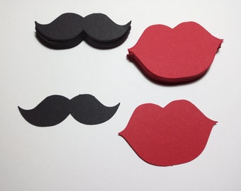 Mustache & Lips Die Cut Set - 48 Pcs, Bridal Shower Decor tags