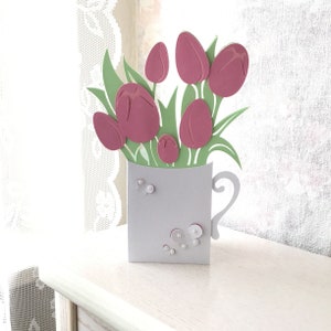 Tulips Card, All Occasion Tulips in a Vase Card, Handmade Card, Get Well Card, Unique Card,Thinking of You Card,Thank You Card.