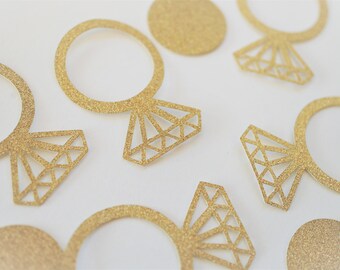 Gold Glitter Diamond Ring Confetti, Bachelorette Party Decor confetti