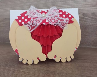 3D Minnie Mouse Baby Girl Card, Diaper Design