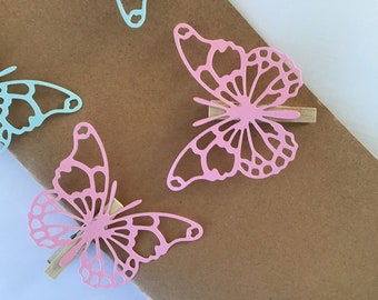 Butterfly Clothespin Set, Nursery Decor, Baby Shower Favors, Gift Tags (Set of 12)