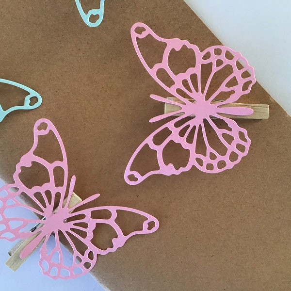 Set of 12 Butterflies Tags Clothes Pins, Baby Shower, Party Favors, Nursery Decor Gift Tag, Party Clips,  Clothespins