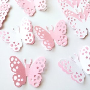 40 Double 3D Butterflies White & Pink. Wedding, table/ place card decoration save the date, Scrapbooking ideas.