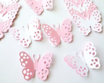 40 Pink & White 3D Paper Butterflies, Wedding Table Decor