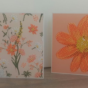 Set di 2 biglietti di auguri con pittura a diamante floreale – Biglietti di auguri scintillanti fatti a mano con buste – 18 x 18 cm