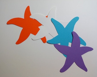Découpes d'étoiles de mer, étoile de mer Paper Git, étiquettes de voeux, couleurs mélangées, embellissements sur le thème de la plage