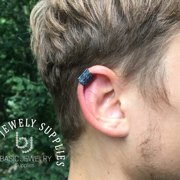 Native Man Ear Cuff groß ohne Löcher, lasergravierte Ohrmanschette, Männerschmuck, Männerohrring, Ohrmanschette für Männer, schwarz, Geschenk für Freund