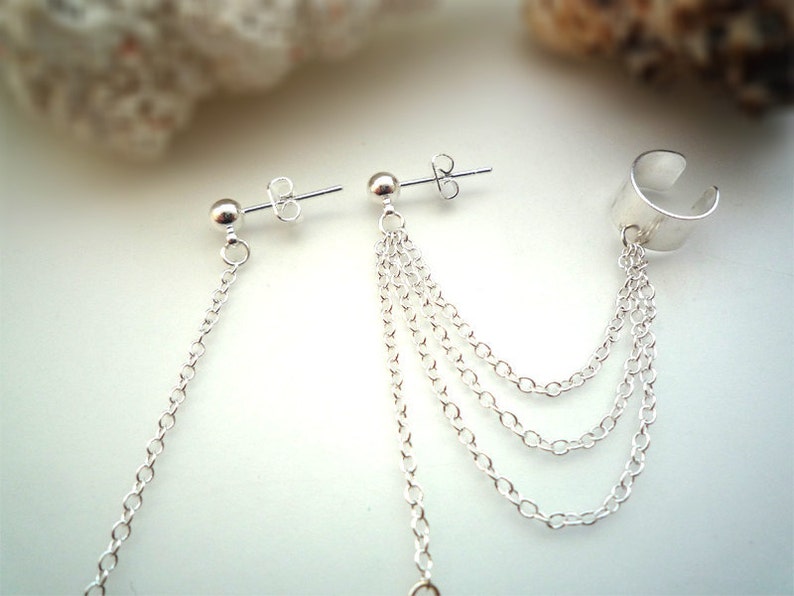 Simple Leaf Ear Cuff Extra Stud With Chain And Etsy