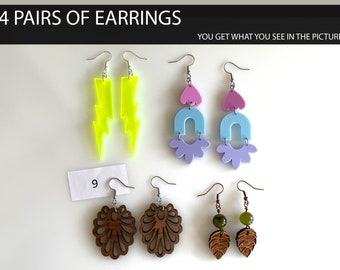 4 Pairs - Spring Selection 9 - You Get What You See In The Picture - Acrylic Earrings - Plexiglass Earrings - Wood Earrings