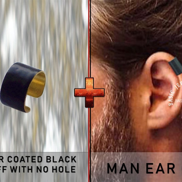 Manchette d'oreille homme plus une manchette d'oreille noire supplémentaire sans trous, boucle d'oreille homme, manchette d'oreille homme, bijoux homme, manchette d'oreille homme, noir, homme, bijoux, boucle d'oreille