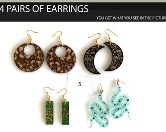4 Pairs - Spring Selection 5 - You Get What You See In The Picture - Acrylic Earrings - Plexiglass Earrings - Wood Earrings