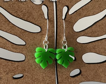 Monsteria Plexiglass Earrings |  Everyday Earrings | Small Earrings for girls | Laser cut earrings | Leaf earrings | Miniature | Tropical