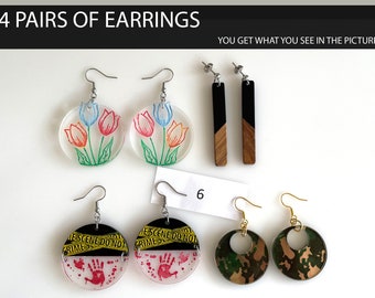 4 Pairs - Spring Selection 6 - You Get What You See In The Picture - Acrylic Earrings - Plexiglass Earrings - Wood Earrings