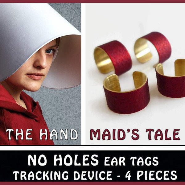 No Holes Red Ear Tags, The Handmaid's Tale, costume, ear tags,tracking device, ear cuff, red, Halloween,Red Powder Coated, Ear Cuffs