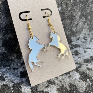 Horse acrylic plexiglass earrings | laser cut jewellery | colorful earrings | gold acrylic | lightweight earrings | horse earrings