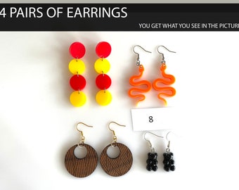 4 Pairs - Spring Selection 8 - You Get What You See In The Picture - Acrylic Earrings - Plexiglass Earrings - Wood Earrings