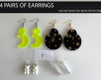 4 Pairs - Spring Selection 3 - You Get What You See In The Picture - Acrylic Earrings - Plexiglass Earrings - Wood Earrings