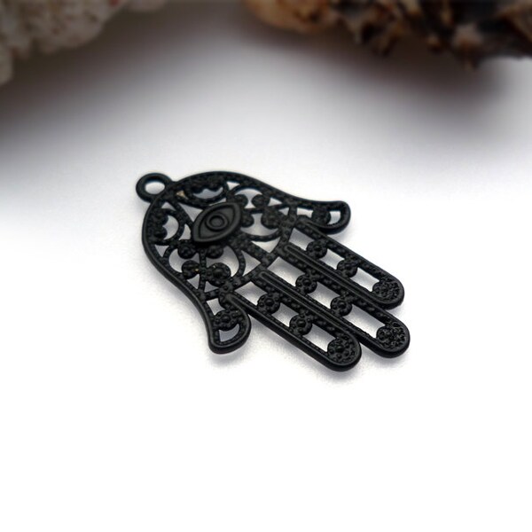 Black Hamsa Hand Findings - Powder Coated - 2 pcs - DS382