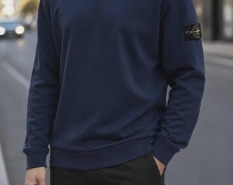Stone Island Compass Patch Sweatshirt | Katoenen ronde hals | Casual streetwear top met lange mouwen