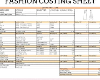 Fashion Cost Sheet Manufacturing - Customizable - Excel Spec Sheet Industry standard