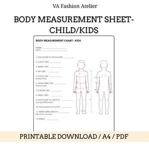 Meetblad kinderlichaam - modieus meetblad voor naaien - blanco pdf-bestand, afdrukbaar op A4-formaat